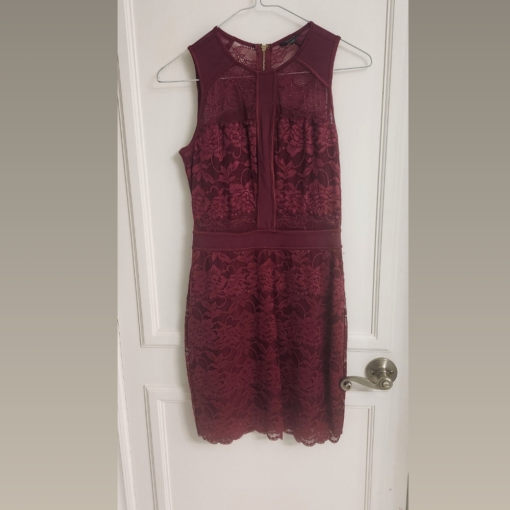 Guess Burgundy Lace Midi Dress